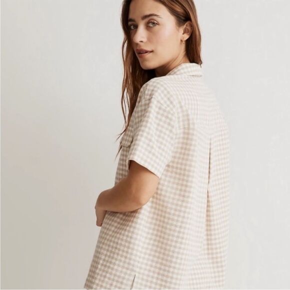 Madewell Camp Checked Gingham Plaid Boxy Gauze Button Down Shirt Tan Small NWT - Picture 4 of 16